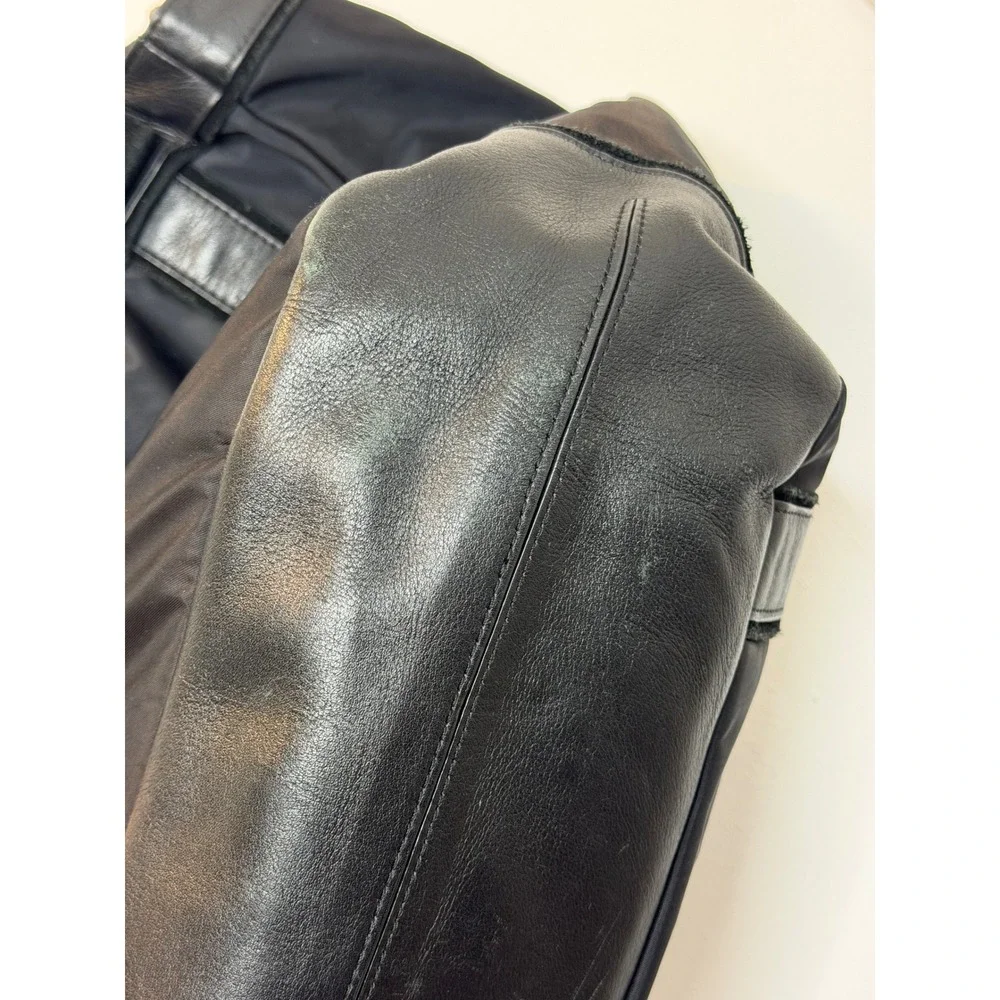 Furla Black Nylon Leather Trim Tote‎ Bag Silver Hardware Vintage Bag